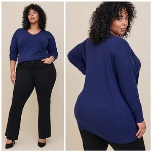 Torrid Everyday Soft Pullover Tunic Crew Sweater, Navy Blue, Women's 3X, V-Neck
